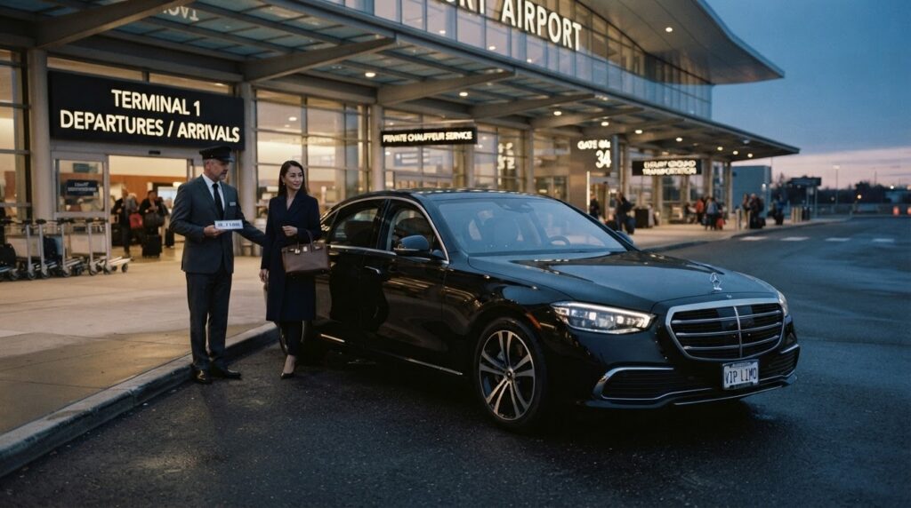 Professional Black Car Premium chauffeur opening vehicle door for a client in Boston